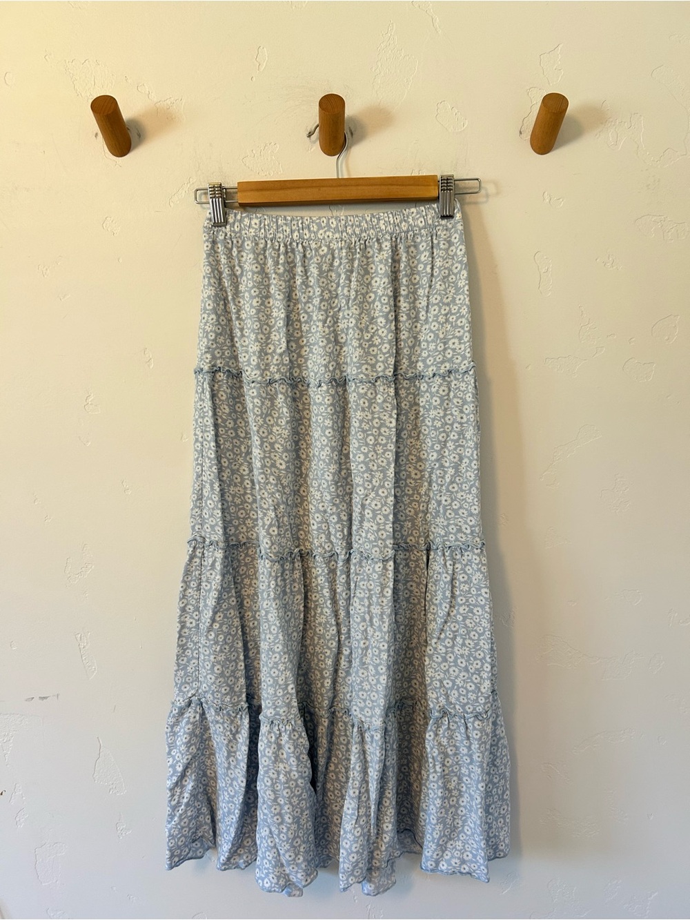 Bohme Blue Floral Maxi Skirt Sz Small Fall Casual Tiered Church Boutique Cute